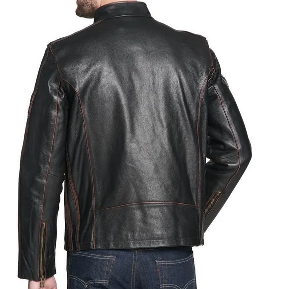Men's Black Rivet Genuine Leather Jacket - Picture 4 of 6